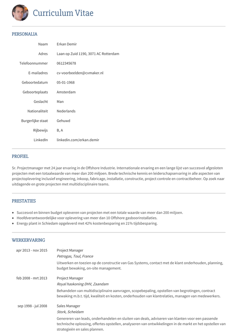CV voorbeeld - projectmanager CV voorbeeld - projectmanager