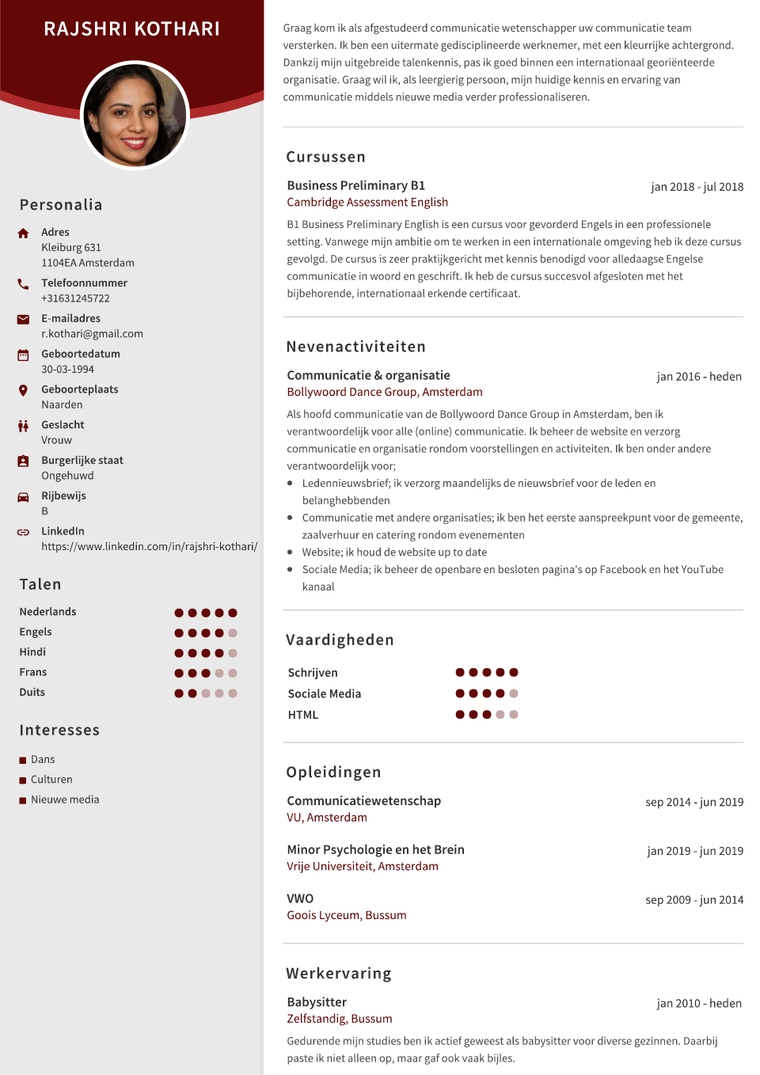 Voorbeeld cv - student Voorbeeld cv - student